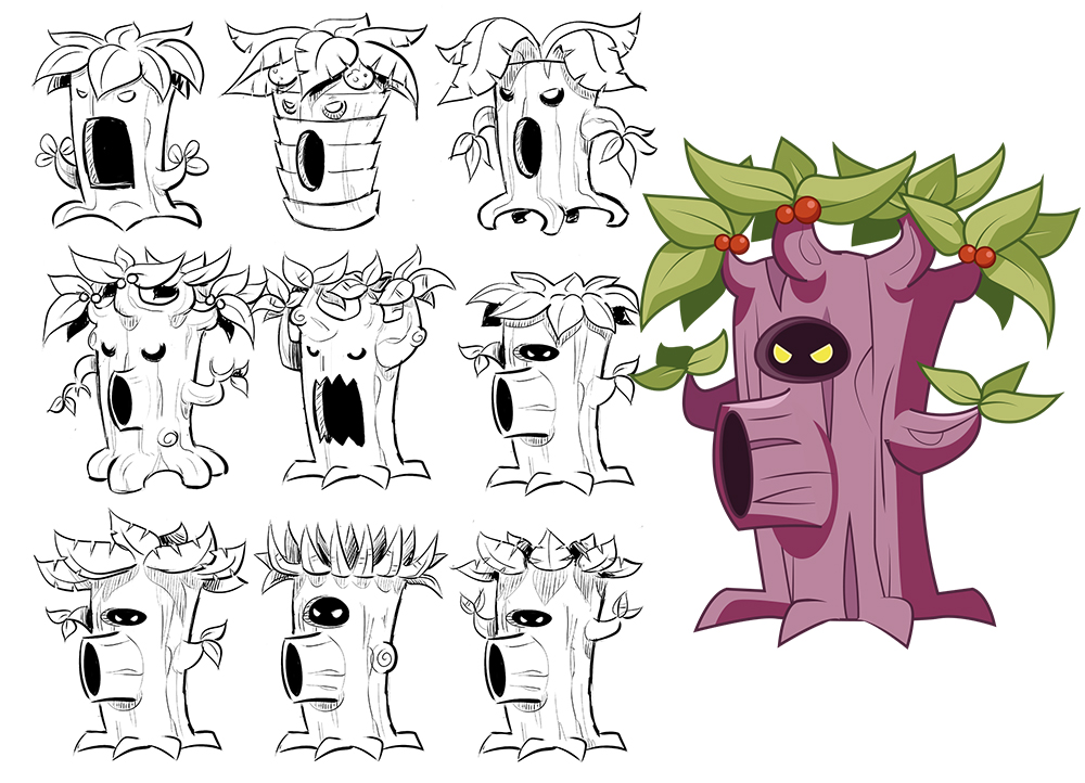 The Spitting Tree. A stationary terrestrial enemy that spits fruity projectiles at our heroine. (Is that a demonic squirrel residing within? Who knows! I certainly don't.)